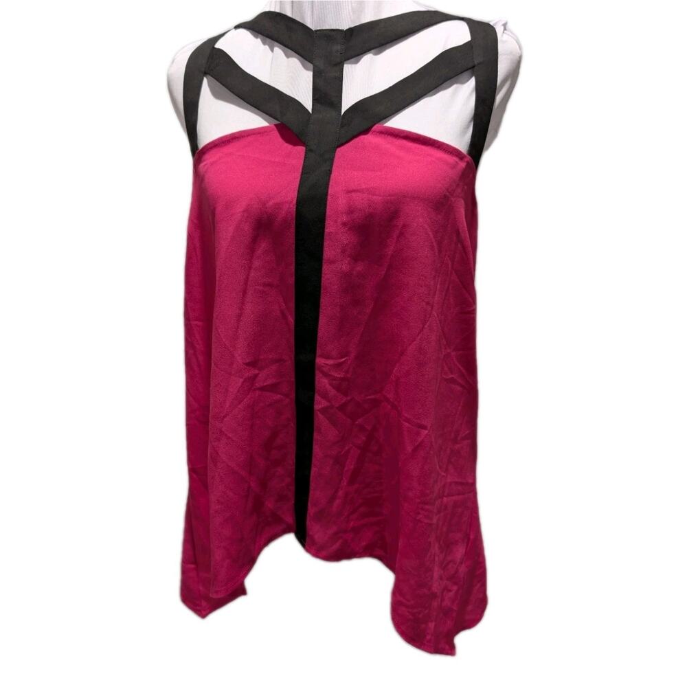 Bisou Bisou Pink Sleeveless Sharkbite Strappy Tank Top Blouse Women's Size Small